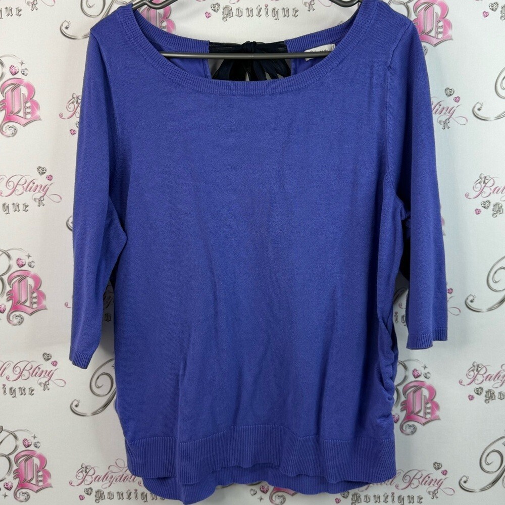 Reitmans shirt purple ribbon bow tie up back detail Vibrant Blue Knit Top